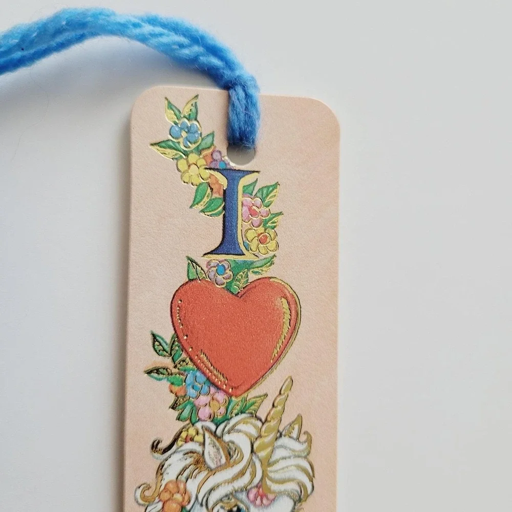 Vintage 80s Bookmark I Love Unicorns Heart Fairy Gold Embossed 1985 Antioch H613